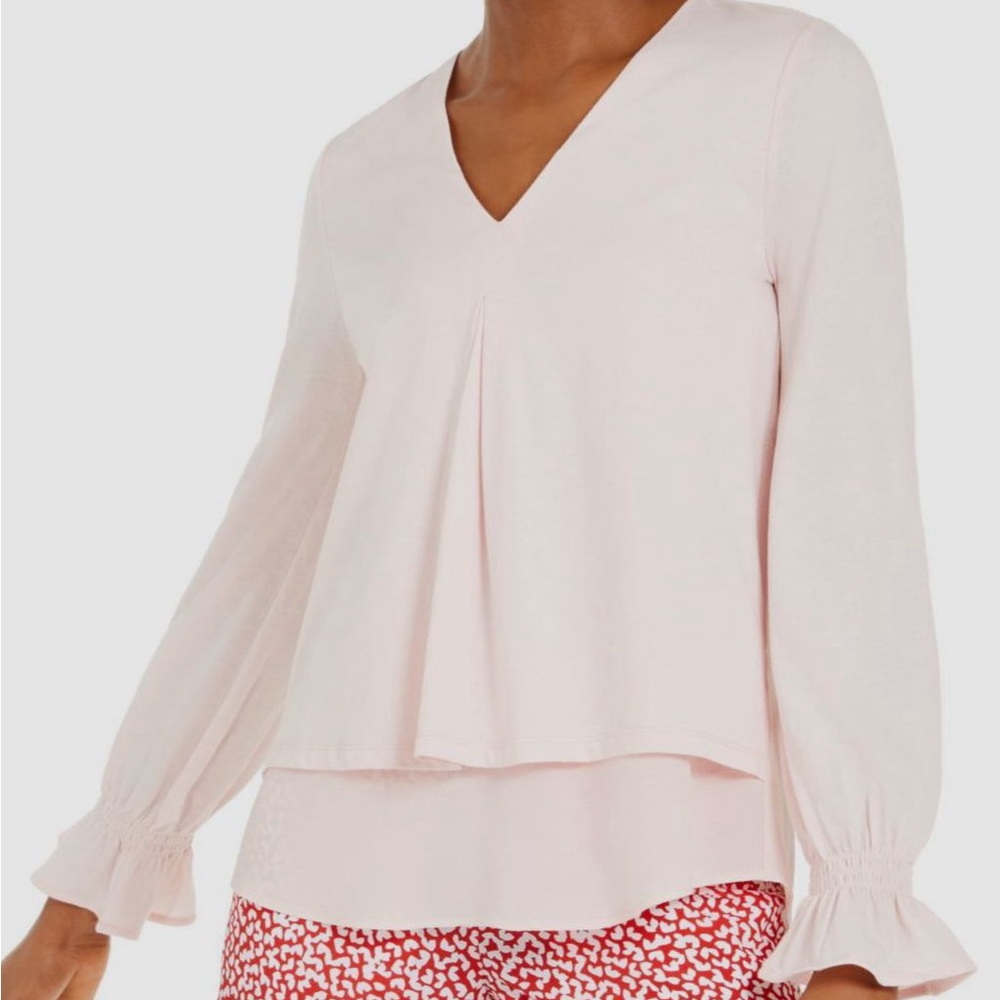 Michael Kors Feminine Pink Blouse Top Layered Ruffle Long Sleeve Women’s Large